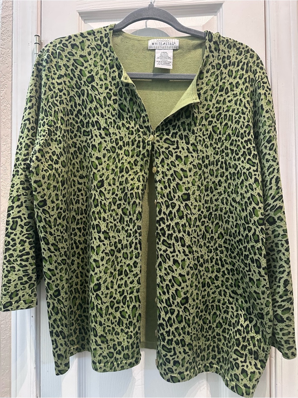 White Stag Green and Black Leopard-Print Open Cardigan Jacket